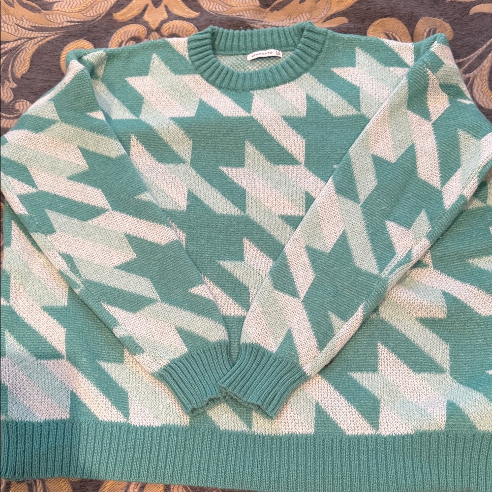 Staccato Green and White Crewneck Sweater